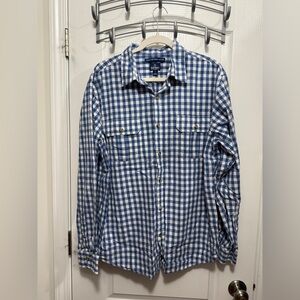 Old Navy Men's XL Button Down Shirt‎ Blue White Gingham Check Cottagecore Preppy